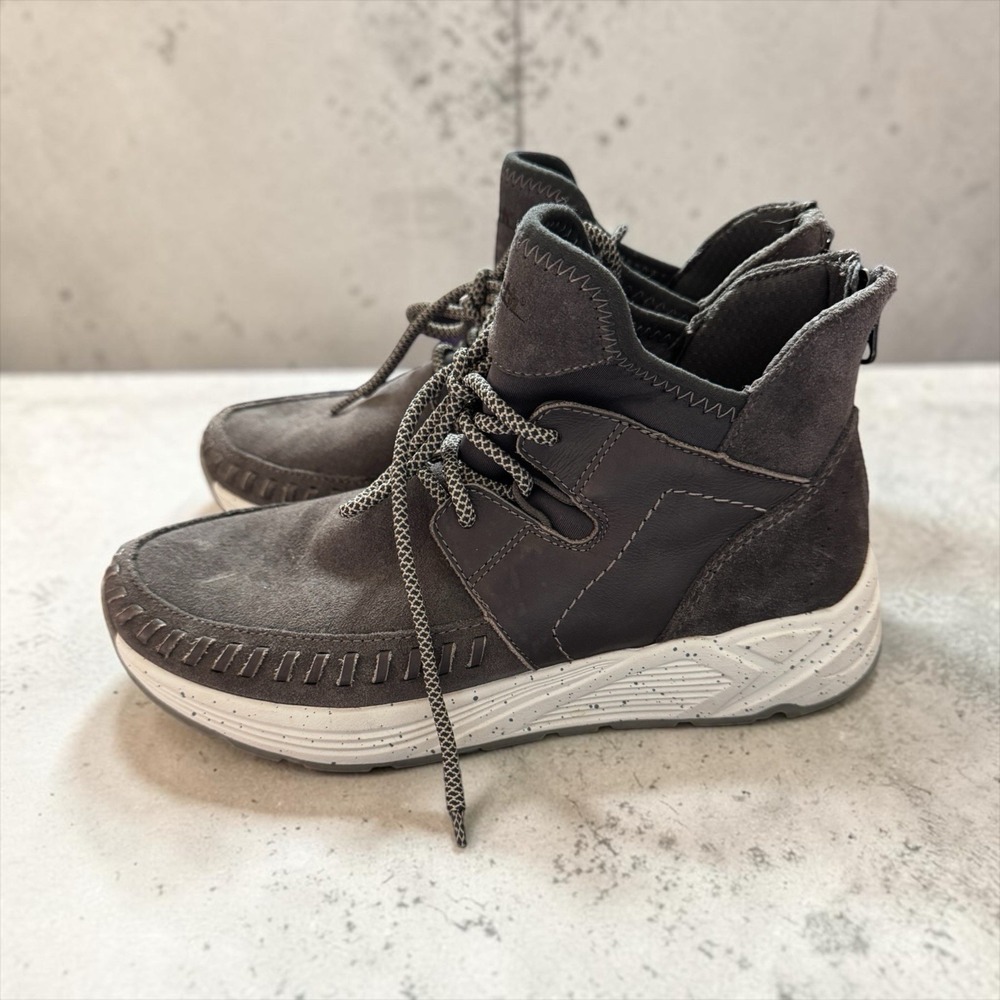 Earth Gray Suede Zip Back Sz 8 Comfort Moccasin High Top Lace Up Sneakers